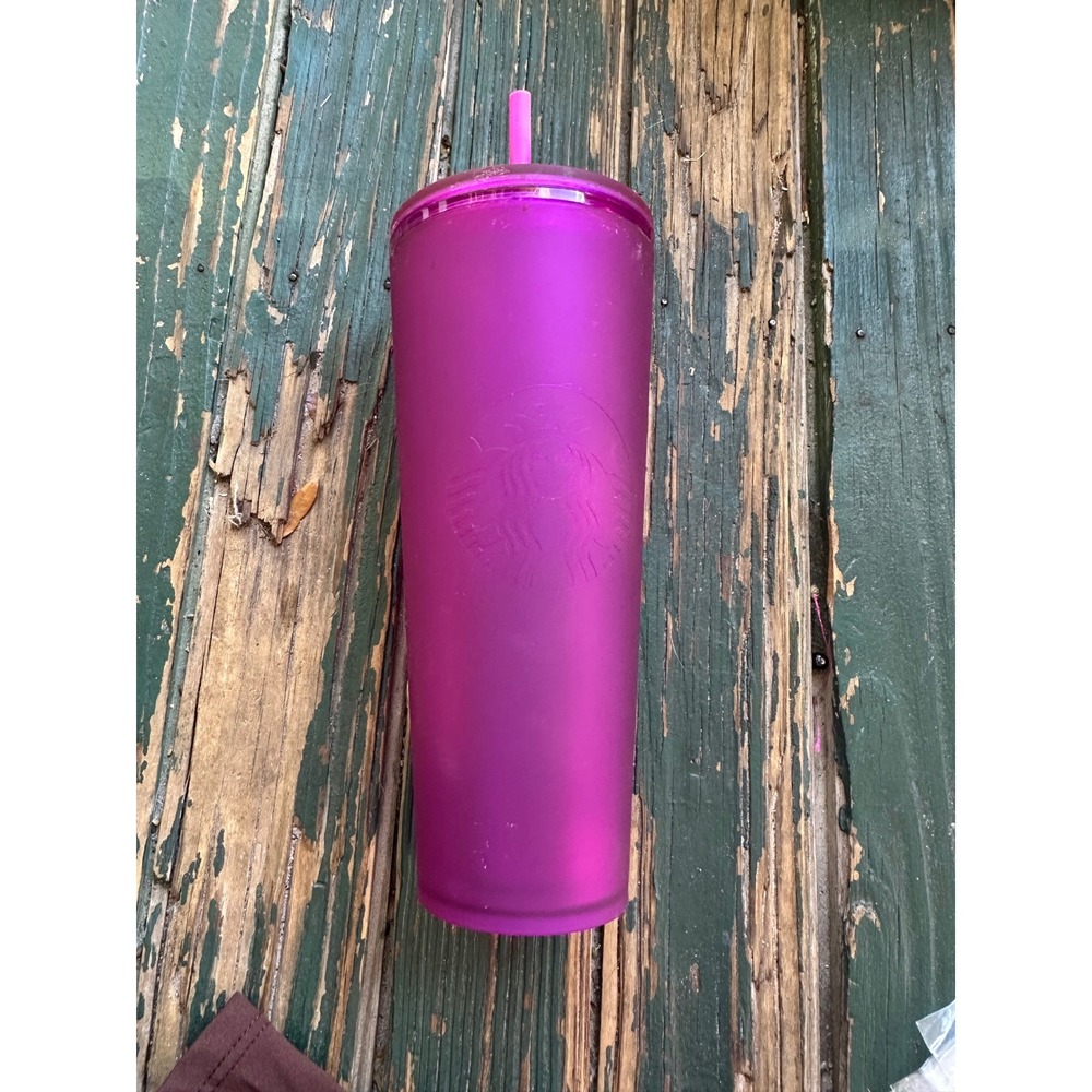 Starbucks Matte Magenta Purple Venti Tumbler 24oz Siren Logo Cold Cup with Straw